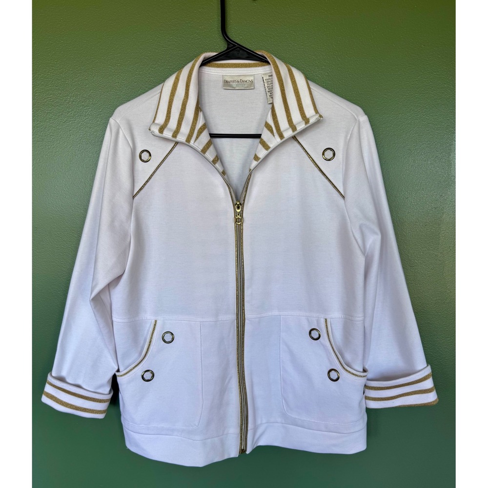 Drapers & Damons Petites White Gold Metallic Zip Up Jacket PM Womens #summer